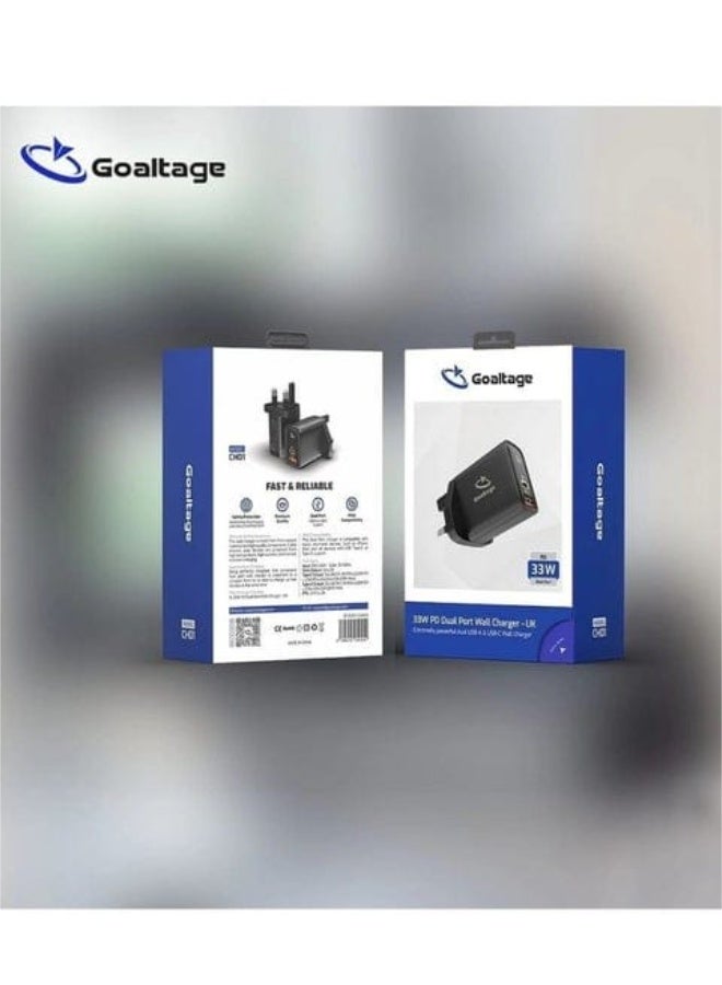 جولتيج شاحن حائط سريع ثنائي المنافذ من Goaltage CH01 بقوة 33 واط بتقنية الشحن السريع PD - منفذ USB-C ومنفذ USB-A | قابس بريطاني - Image 4